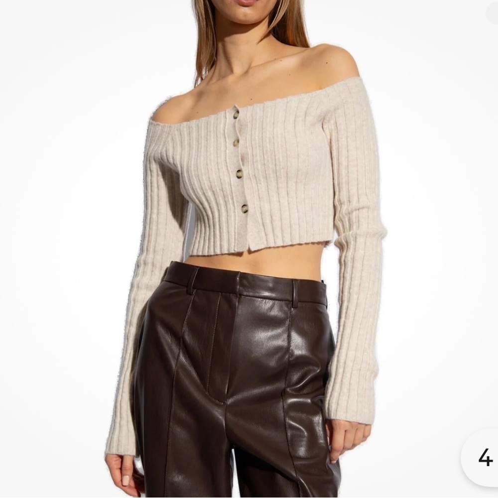 Nanushka Off-Shoulder Ribbed Cream Sweater - Size S